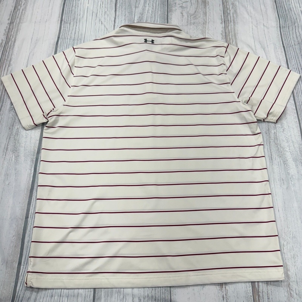 Under Armour Polo Shirt 2XL Loose Heatgear White‎ Stripe Short Sleeve Golf Mens - Picture 2 of 6
